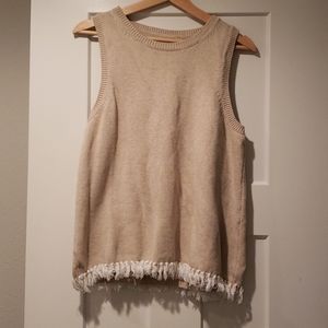 Beige fringe tank top
